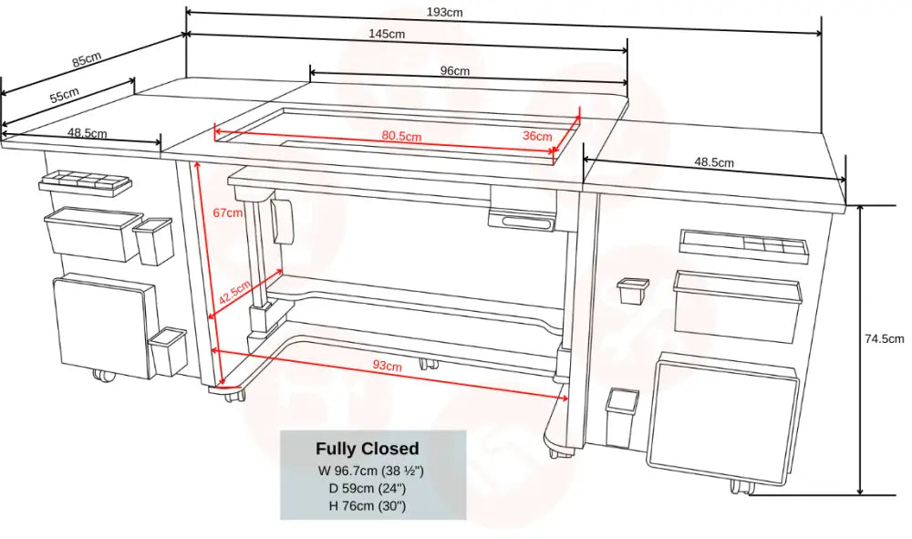 Deluxe Electric Sewing Cabinet with Extendable Work Surface & Programmable Lift