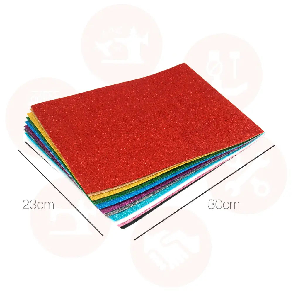 FPP16 Felt: Acrylic: 30 x 23cm: Glitter: Assorted Colours: 12 Pieces HABADASHERY