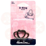H4516.25.NB Hemline D Ring: 25mm: BLACK: 2 Pieces BAG MAKING SUPPLIES
