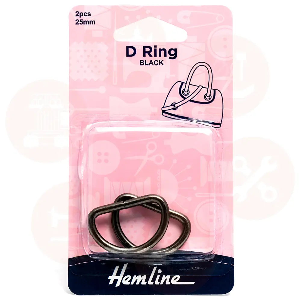 H4516.25.NB Hemline D Ring: 25mm: BLACK: 2 Pieces BAG MAKING SUPPLIES