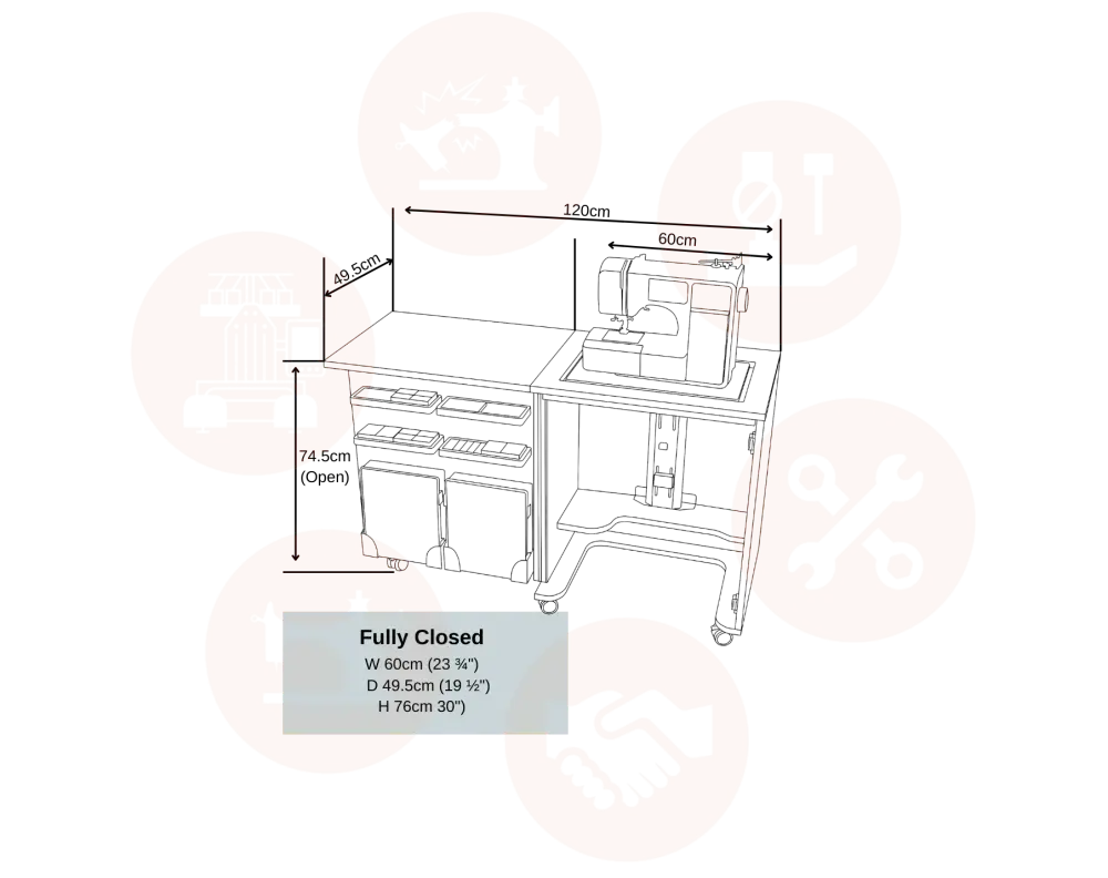 Horn CUB PLUS Sewing Cabinet with Standard Opening Air-Lift & Flush Inset Style (Type 1972) UNITED KINGDOM