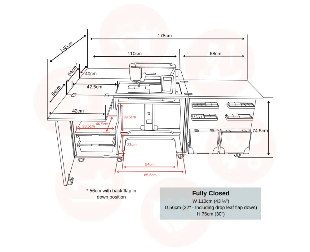 Horn Eclipse XL Sewing Cabinet with Maxi-Lifter Air-Lift Mechanism & Dual Machine Storage UNITED KINGDOM