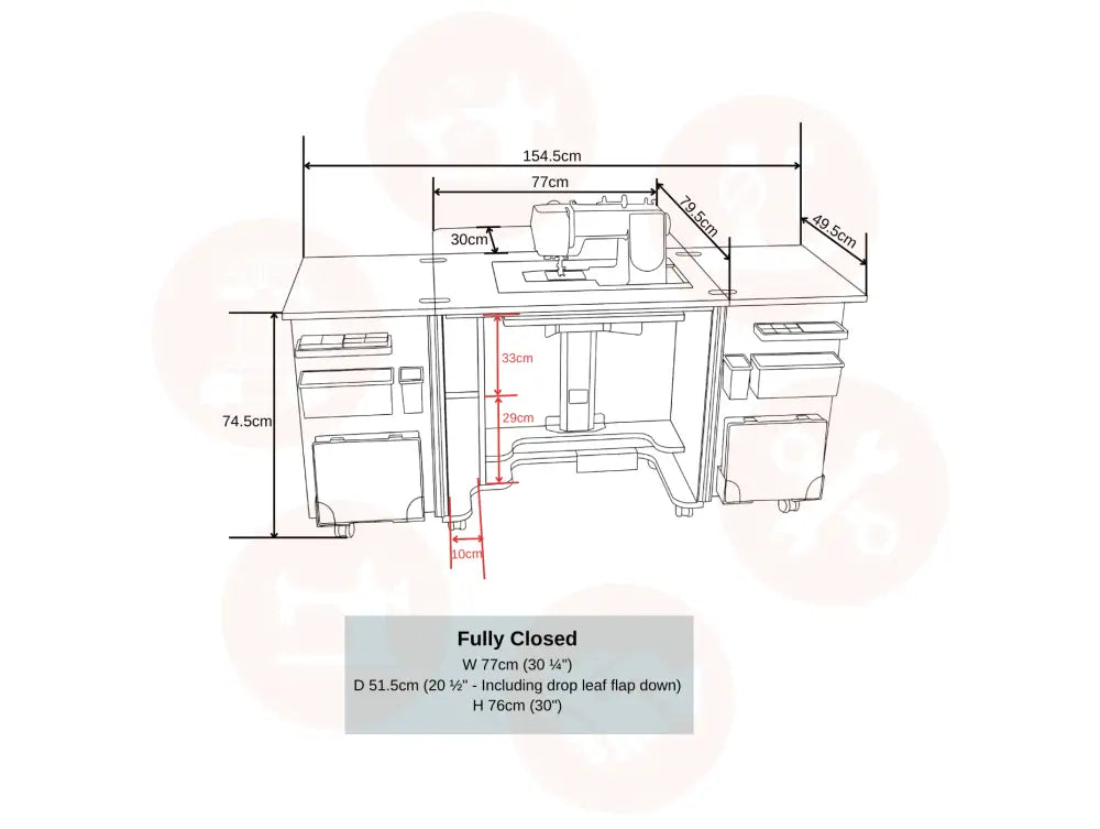 Horn GEMINI Sewing Cabinet with Long-Lifter Opening Air-Lift Mechanism & Door Storage Bins UNITED KINGDOM