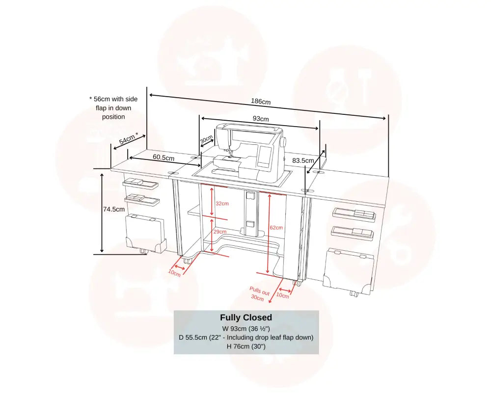 Horn Gemini XL Sewing Cabinet with Maxi-Lifter Air-Lift Mechanism & Slide-Out Storage UNITED KINGDOM