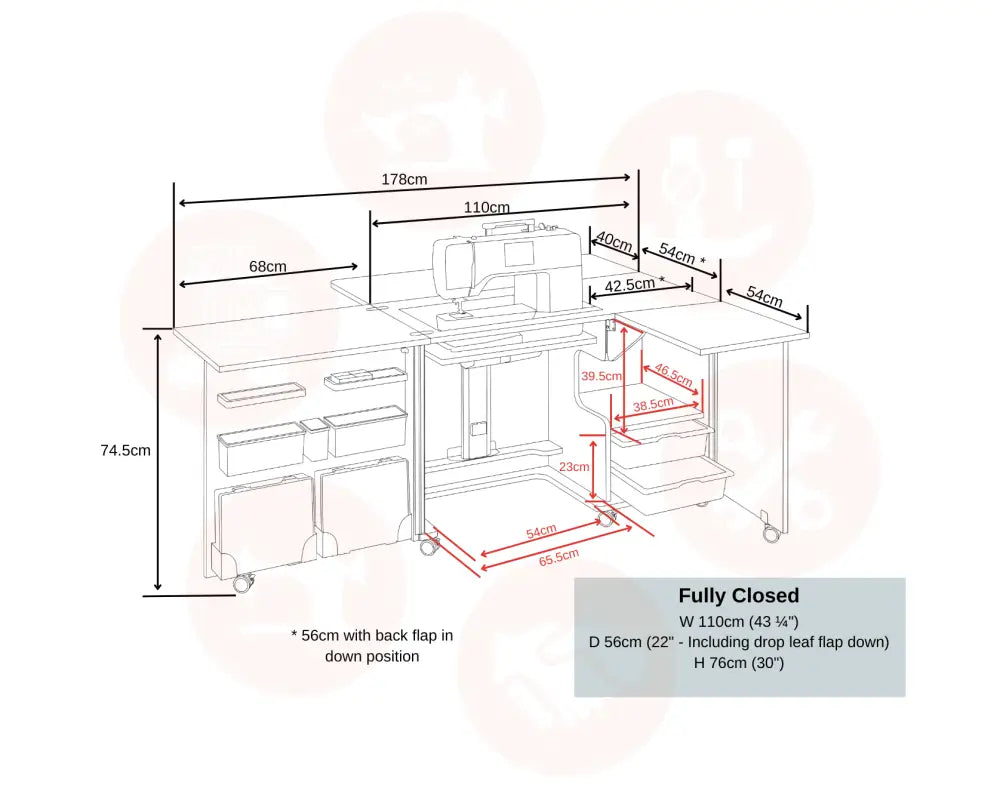 Horn Nova XL Sewing Cabinet with Maxi-Lifter Air-Lift Mechanism & Dual Machine Storage UNITED KINGDOM