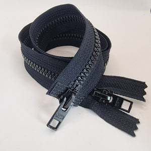 Two way Open End Zip, Heavy plastic BLACK