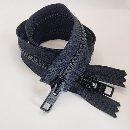Two way Open End Zip, Heavy plastic BLACK