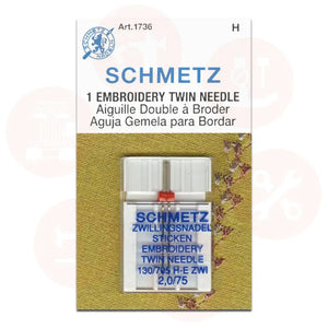 705Ezwib1Cx2/75 Schmetz Twin Embroidery 2Mm Size 75 Pack Of 1 Carded Domestic Parts