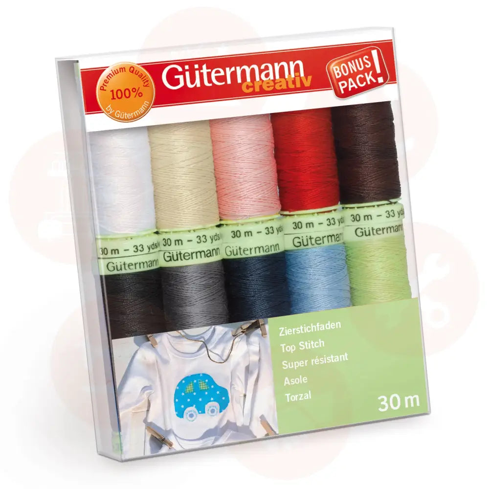 731154\1 Gutermann Thread Set: Top Stitch: 10 x 30m: Assorted DOMESTIC THREAD