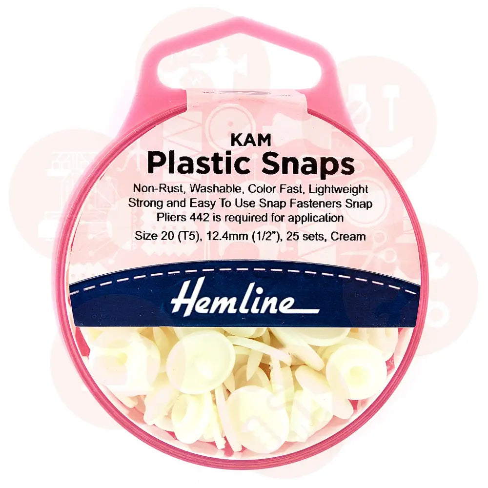 H443.Crea Hemline Snap Fasteners: Plastic: Kam: 25 X 12.4Mm Sets: Cream Fastners And Closures