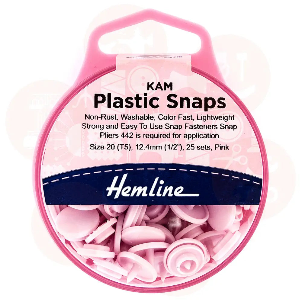 H443.Pink Hemline Snap Fasteners: Plastic: Kam: 25 X 12.4Mm Sets: Pink Fastners And Closures