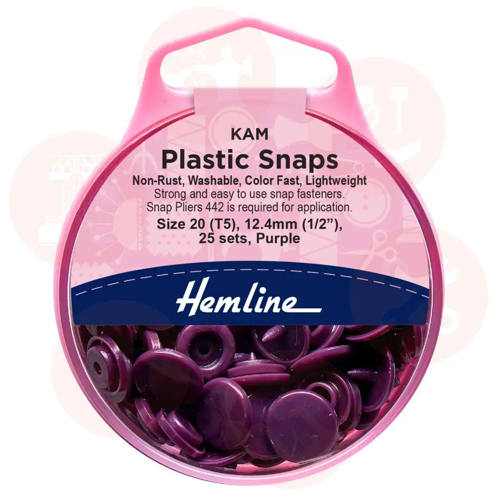 H443.Purp Hemline Snap Fasteners: Plastic: Kam: 25 X 12.4Mm Sets: Purple Fastners And Closures