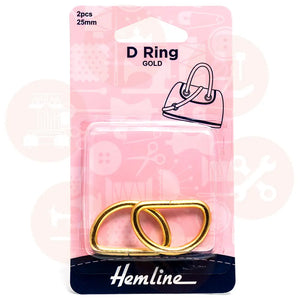 H4516.25.Gd Hemline D Ring: 25Mm: Gold: 2 Pieces Bag Making Supplies