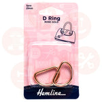 H4516.25.Rg Hemline D Ring: 25Mm: Rose Gold: 2 Pieces Bag Making Supplies