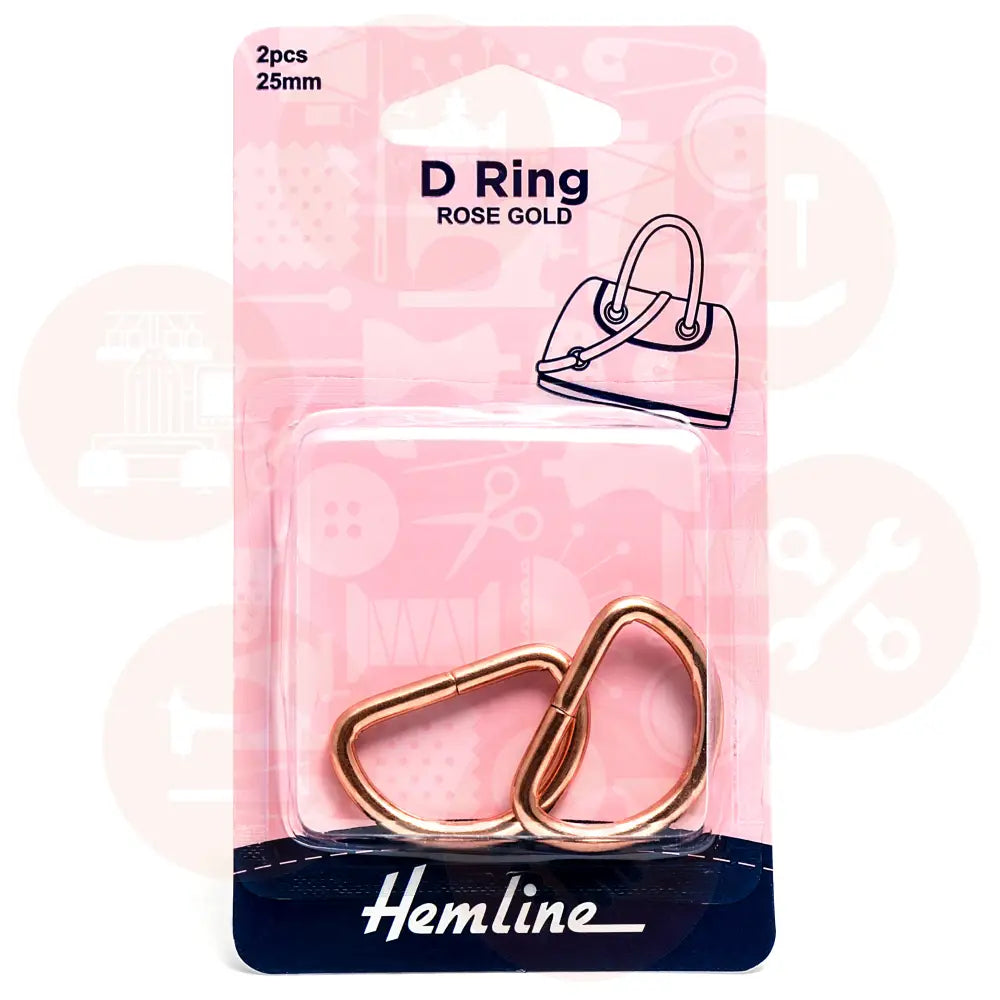 H4516.25.Rg Hemline D Ring: 25Mm: Rose Gold: 2 Pieces Bag Making Supplies