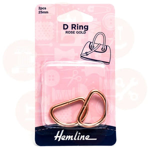 H4516.25.Rg Hemline D Ring: 25Mm: Rose Gold: 2 Pieces Bag Making Supplies