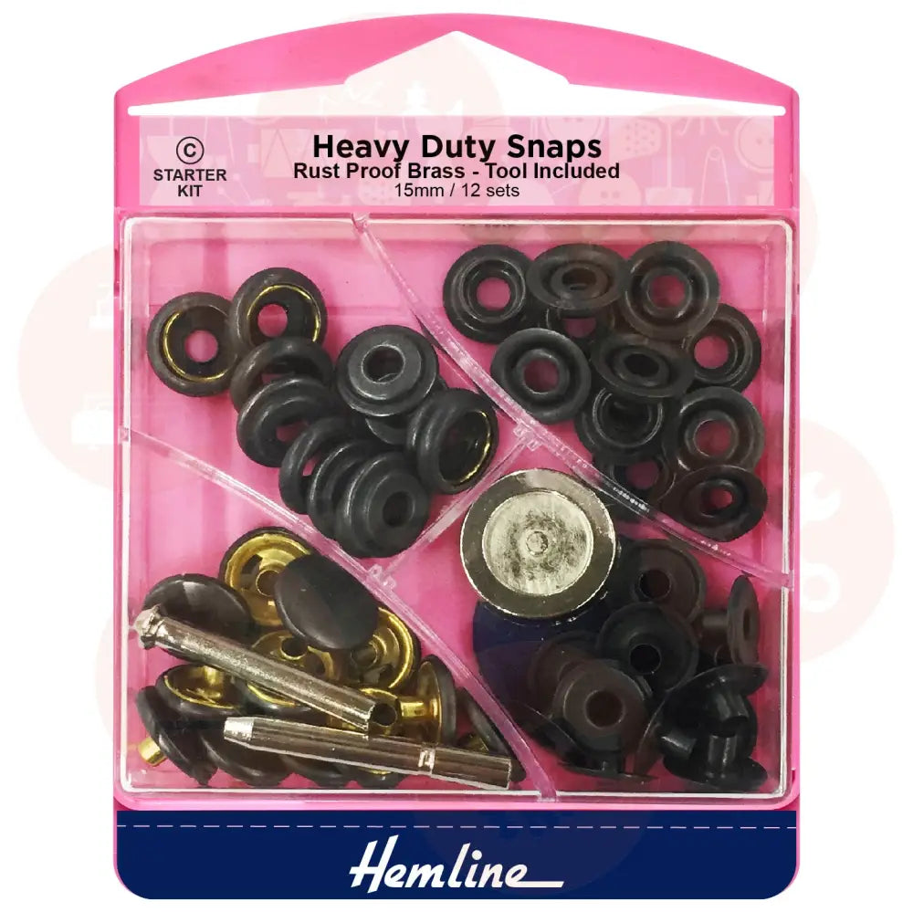 Hemline Snap Fasteners: Heavy Duty: Oxy Black: 15Mm Fastners And Closures