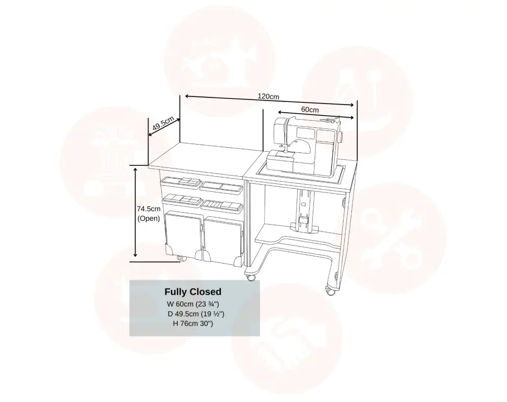 Horn CUB PLUS Sewing Cabinet with Standard Opening Air-Lift & Flush Inset Style (Type 1972) UNITED KINGDOM