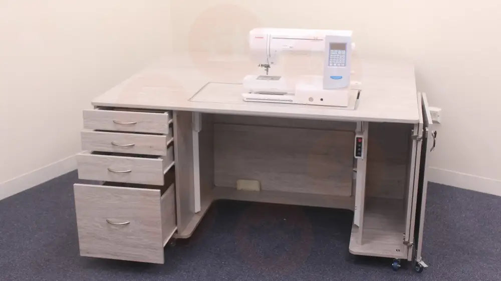 Tasman Electric Sewing Cabinet with Deep Storage Drawers & SuperMaxi Opening