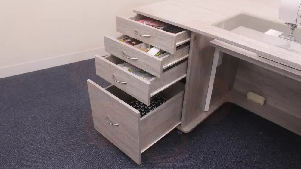 Tasman Electric Sewing Cabinet with Deep Storage Drawers & SuperMaxi Opening
